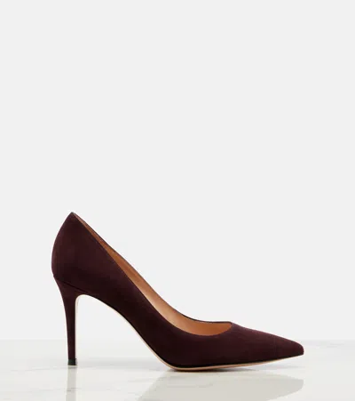 Gianvito Rossi Pointed Toe Suede Stiletto Heel Pumps In Burgundy