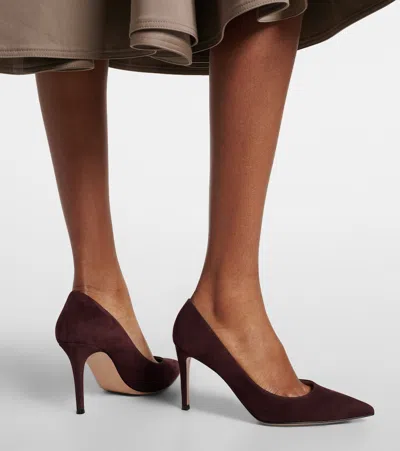 Gianvito Rossi Pointed Toe Suede Stiletto Heel Pumps In Burgundy