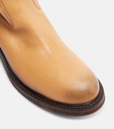 Miu Miu Leather Ankle Boots Round Toe Pull Tab In Brown