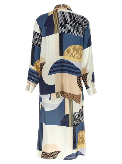 Fendi Midi Chemisier Patchwork Dress In Multi