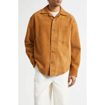 Ami Alexandre Mattiussi Suede Oversize Shirt Long Sleeves Chest Pocket In Brown