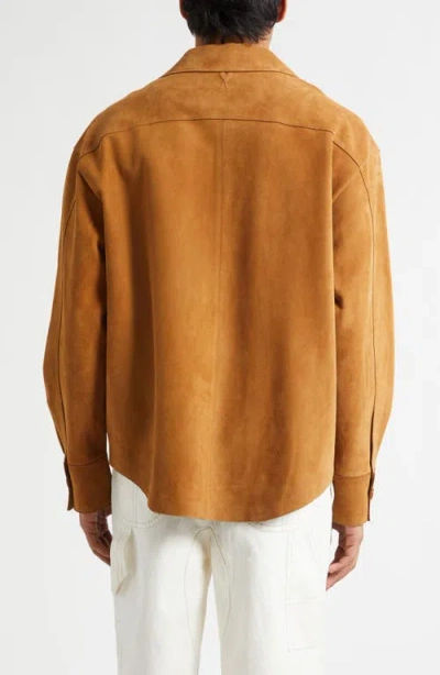 Ami Alexandre Mattiussi Suede Oversize Shirt Long Sleeves Chest Pocket In Brown