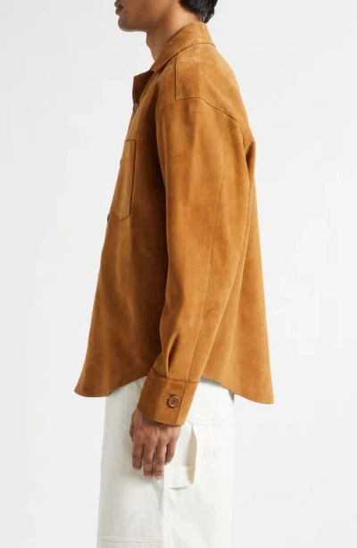 Ami Alexandre Mattiussi Suede Oversize Shirt Long Sleeves Chest Pocket In Brown