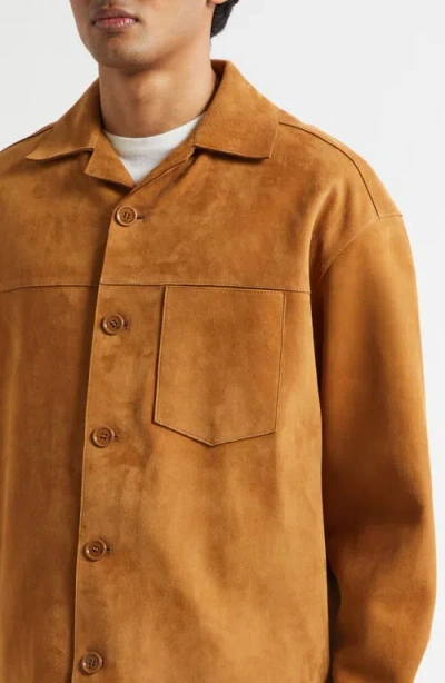 Ami Alexandre Mattiussi Suede Oversize Shirt Long Sleeves Chest Pocket In Brown