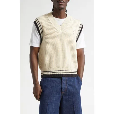 Ami Alexandre Mattiussi Ami Paris Ribbed Wool Sleeveless Ami De Coeur Sweater In Neutral