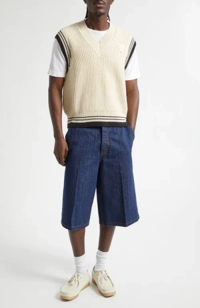 Ami Alexandre Mattiussi Ami Paris Ribbed Wool Sleeveless Ami De Coeur Sweater In Neutral