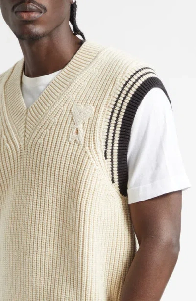 Ami Alexandre Mattiussi Ami Paris Ribbed Wool Sleeveless Ami De Coeur Sweater In Neutral