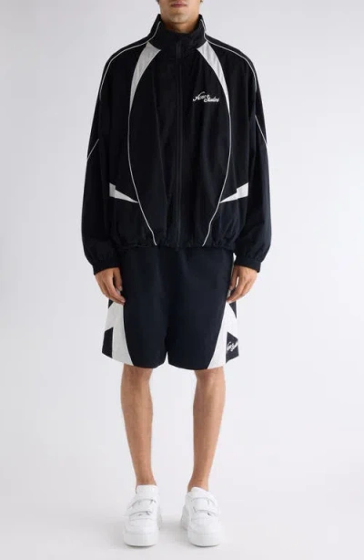 Acne Studios Technical Logo-embroidered Striped Cotton-blend Jacket In Black