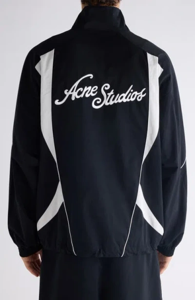 Acne Studios Technical Logo-embroidered Striped Cotton-blend Jacket In Black