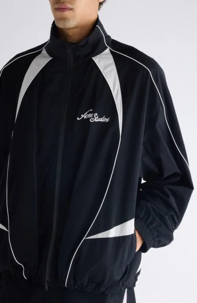 Acne Studios Technical Logo-embroidered Striped Cotton-blend Jacket In Black