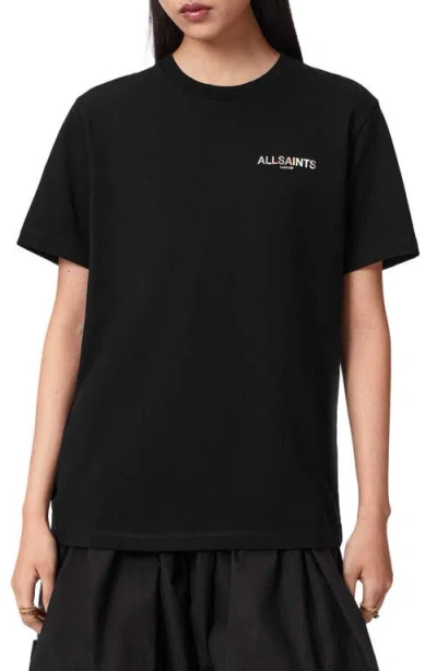 Allsaints Guardian Amelie Short Sleeve Graphic Logo T-shirt With Back Print In Black