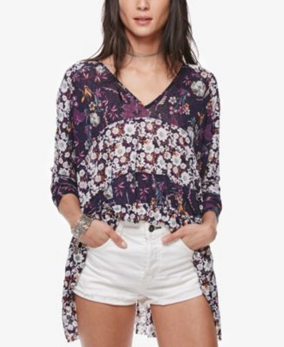 Free People Isabelle Floral-print Tunic In Blue