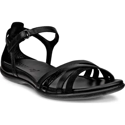 Ecco Flash Womens Leather Flat T-strap Sandals In Black