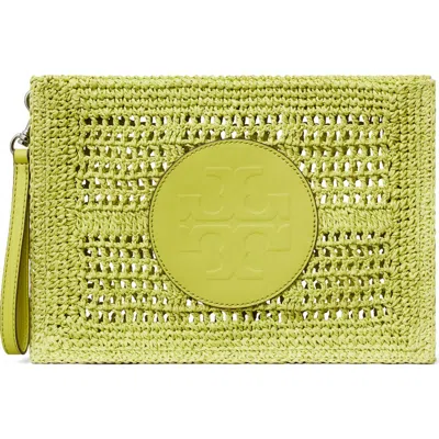 Tory Burch Hand Crocheted Raffia Rectangular Clutch Pouch In Green
