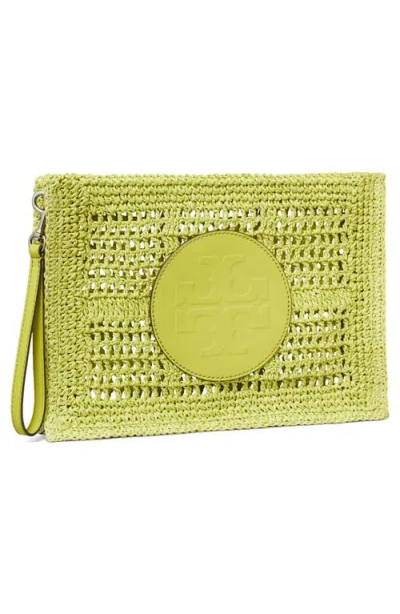 Tory Burch Hand Crocheted Raffia Rectangular Clutch Pouch In Green