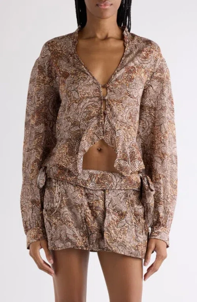 Isabel Marant Celeny Printed Cotton Voile Blouse In Brown