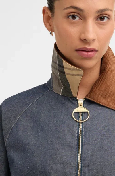 Barbour Freckleton Denim Jacket Dress Contrast Collar Cuffs In Blue
