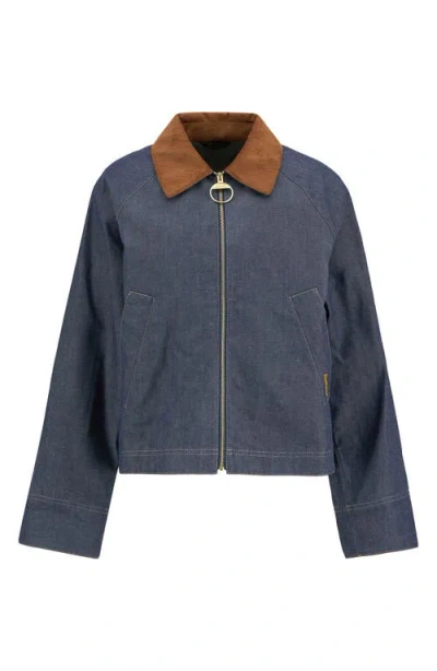 Barbour Freckleton Denim Jacket Dress Contrast Collar Cuffs In Blue