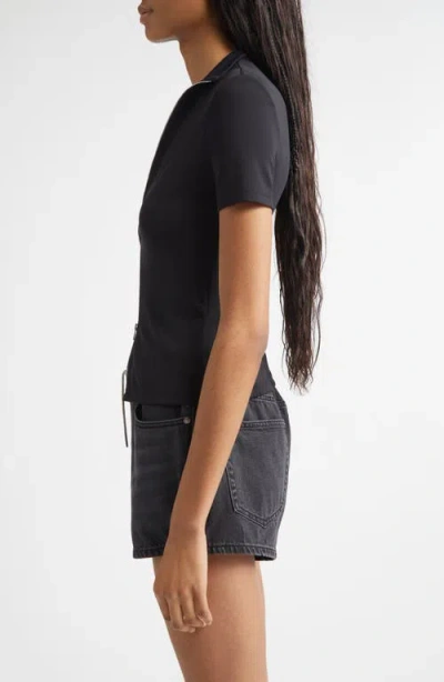 Alexander Wang Rashguard Mock Neck Short Sleeve Top In Black