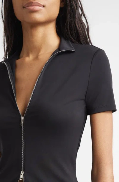 Alexander Wang Rashguard Mock Neck Short Sleeve Top In Black