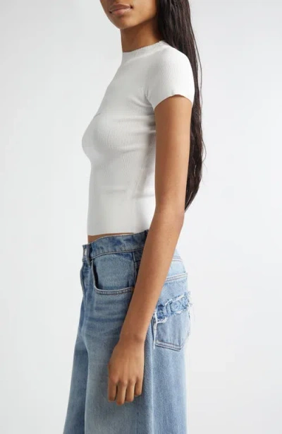 Alexander Wang Short Sleeve Crewneck Top With Jacquard Logo In White