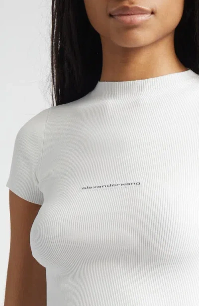 Alexander Wang Short Sleeve Crewneck Top With Jacquard Logo In White
