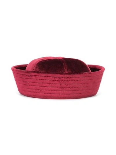 Shop Valas Velvet Panelled Hat In Red