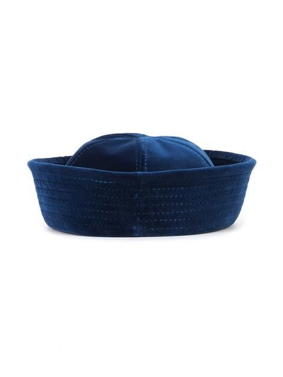 Shop Valas Velvet Panelled Hat In Blue