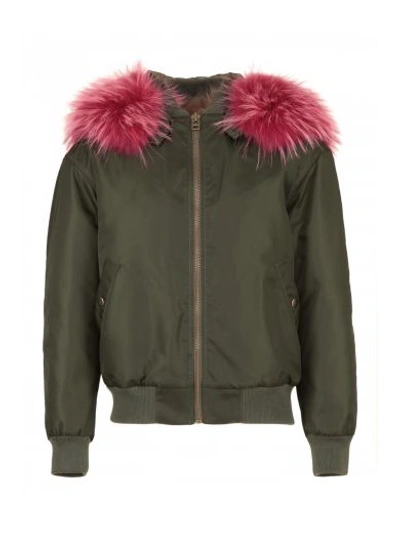 Mr & Mrs Italy Bomber Jacket With Fur In Green