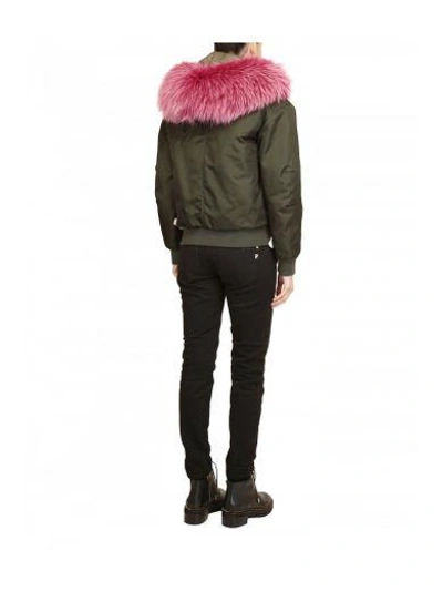 Shop Mr & Mrs Italy Bomber Jacket With Fur In Green