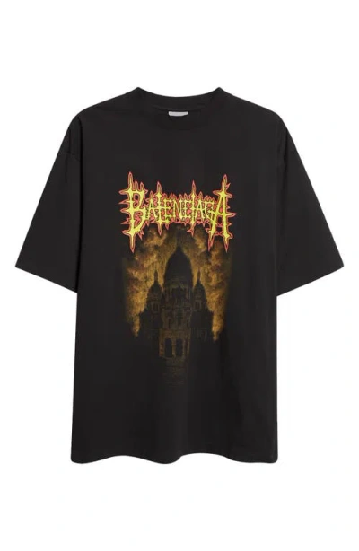 Balenciaga Printed Cotton Jersey T-shirt In Black