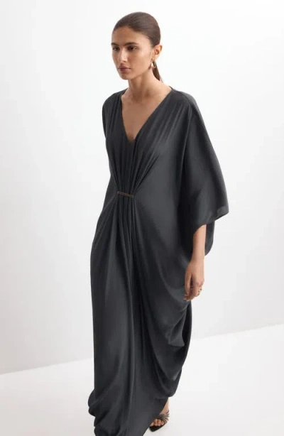 Mango Drape Maxi Dress In Black