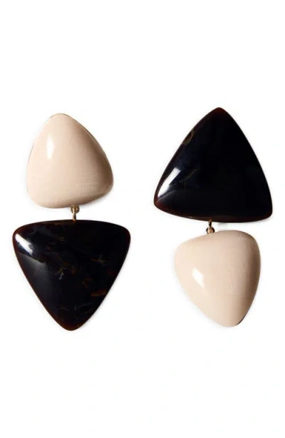 Mango Two Tone Drop Earrings In Black