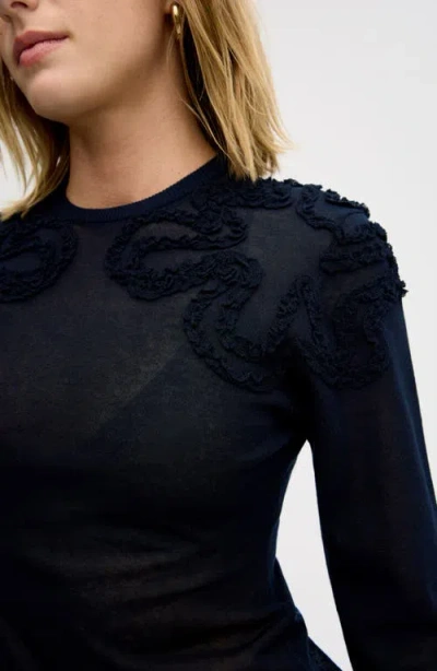 Sam Edelman Ruffle Trim Sweater In Blue