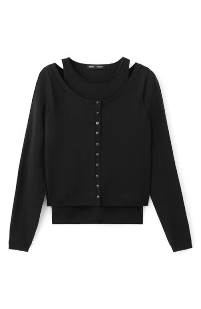 Mango Combined Cardigan In Black