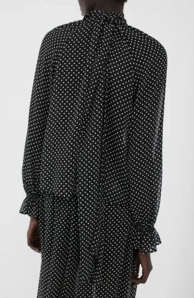 Mango Dot Tie Neck Top In Black