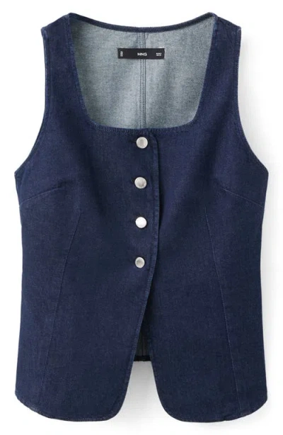 Mango Buttoned Denim Top In Open Blue