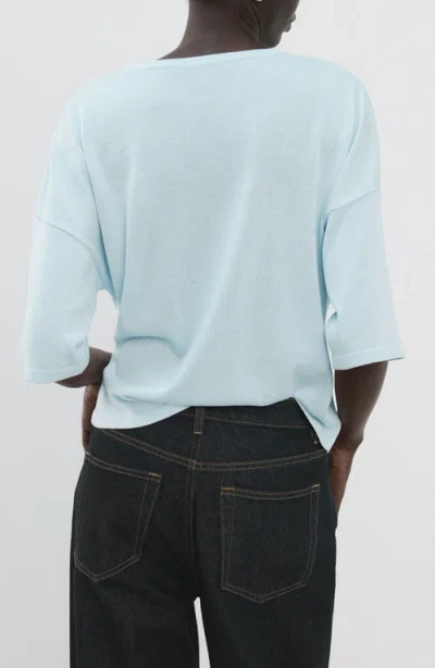Mango Bow Short Sleeve Sweater In Blue