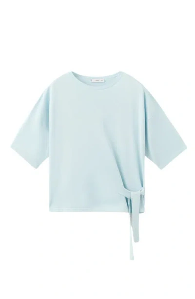 Mango Bow Short Sleeve Sweater In Blue