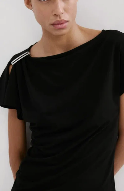 Mango Metal Detail T-shirt Black In Animal Print