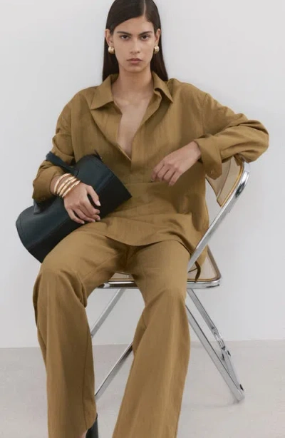 Mango Flat Front Straight Leg Pants In Brown