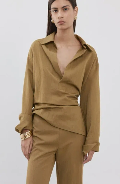 Mango Flat Front Straight Leg Pants In Brown