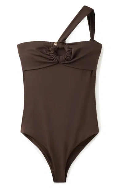 Mango Asymmetrical Swimsuit With Hoop In Brown