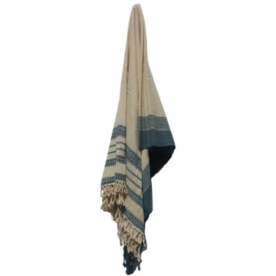 Alamwar Shell/indigo Handwoven Bedspread In Neutral