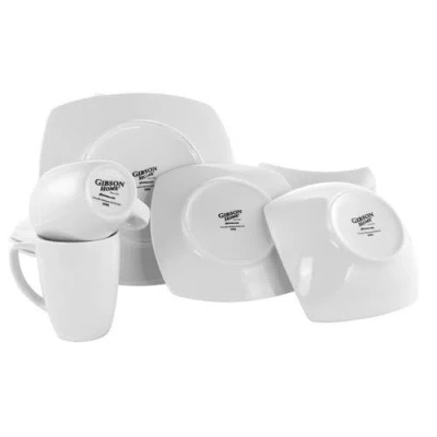 Gibson Zen Buffetware 16 Piece Square Dinnerware Set In White