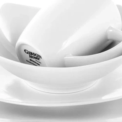 Gibson Zen Buffetware 16 Piece Square Dinnerware Set In White