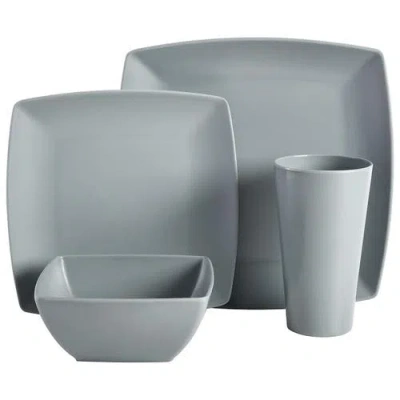 Gibson Home Grayson 16 Piece Square Melamine Dinnerware Set In Gray