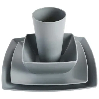 Gibson Home Grayson 16 Piece Square Melamine Dinnerware Set In Gray