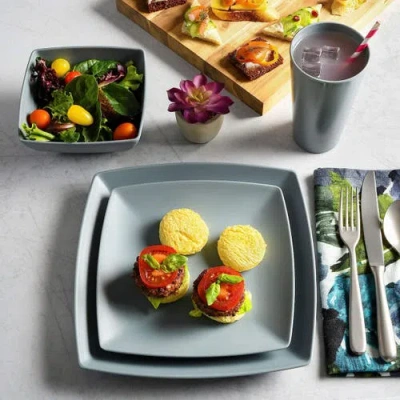 Gibson Home Grayson 16 Piece Square Melamine Dinnerware Set In Gray
