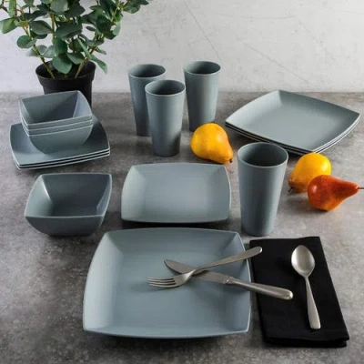 Gibson Home Grayson 16 Piece Square Melamine Dinnerware Set In Gray